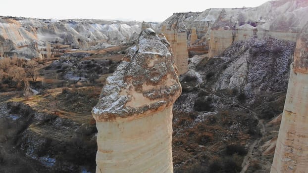 the valley of love in Goreme Cappadocia Turkey during the freezing winter months.