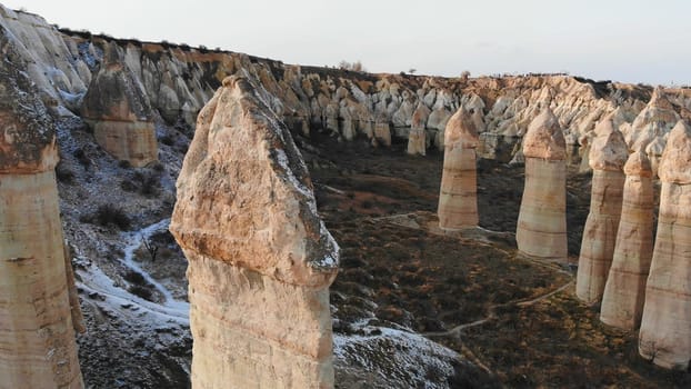 the valley of love in Goreme Cappadocia Turkey during the freezing winter months.