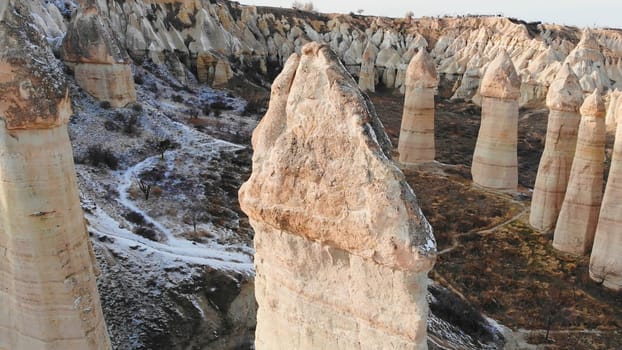 the valley of love in Goreme Cappadocia Turkey during the freezing winter months.