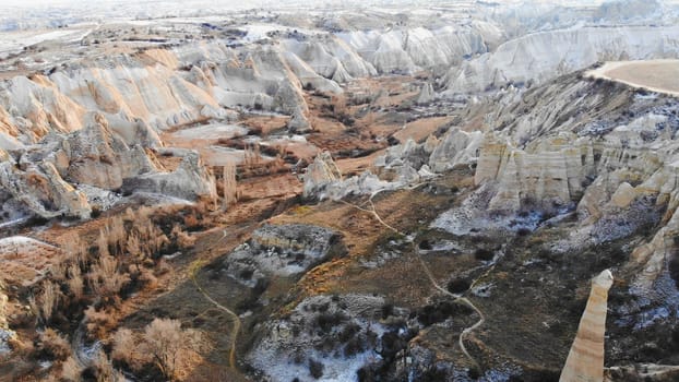 the valley of love in Goreme Cappadocia Turkey during the freezing winter months.