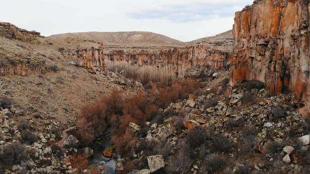 Ihlara Valley in Turkey, Known as Ihlara Vadisi in Turkish, the valley is biggest canyon and has a green trees and small river