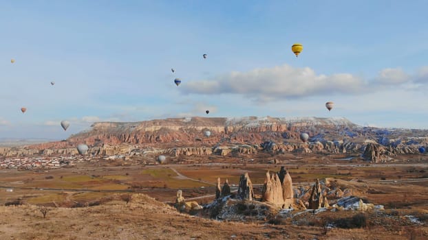 Beautiful Nature of Cappadocia on with balloons. Turkey