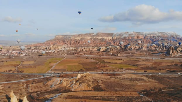 Beautiful Nature of Cappadocia on with balloons. Turkey