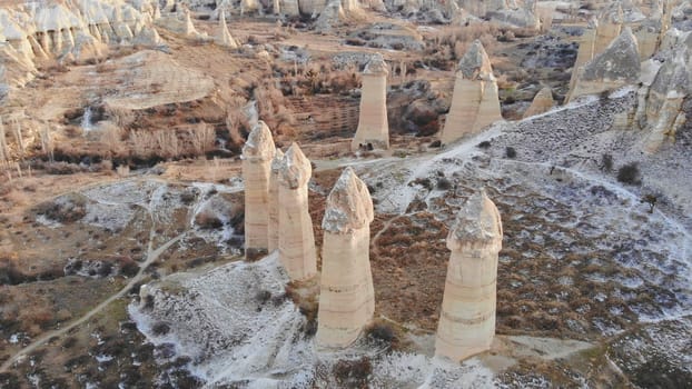 the valley of love in Goreme Cappadocia Turkey during the freezing winter months.