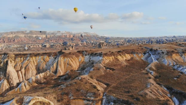 Beautiful Nature of Cappadocia on with balloons. Turkey