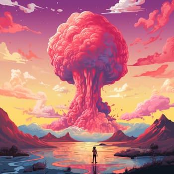 Immerse yourself in the delightful chaos of the Blazing Meltdown, a surreal volcanic eruption where a vibrant pixel art-style volcano spews torrents of melting ice cream cones instead of lava. The scene is filled with a whimsical atmosphere as swirling cotton candy clouds fill the sky. In the background, people can be seen running away, bowls and spoons in hand, desperately trying to catch the delicious ice cream before it completely melts. The Blazing Meltdown captures the sense of urgency and delight, creating a whimsical and vibrant masterpiece of sweet mayhem.