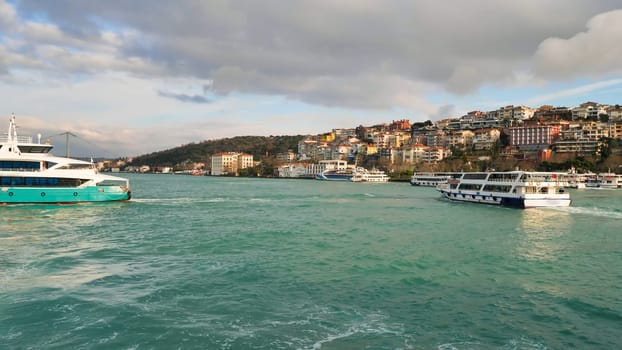 View of Bosphorus Strait in Istanbul, Turkey. Bosphorus strait separates the European part from the Asian part of Istanbul