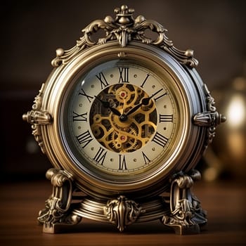 Get lost in the allure of time with this image depicting an elegant, vintage clock with intricate details and a mesmerizing mechanism. The focus of the image is on the delicate hands of the clock, showcasing their intricate movements and the artistry that went into their design. The clock is set in a beautifully ornate setting, evoking a sense of nostalgia and transporting viewers back to a bygone era. This image strikes a perfect balance between artistic aesthetics and functional precision, captivating viewers with the timeless beauty of vintage clocks' craftsmanship.