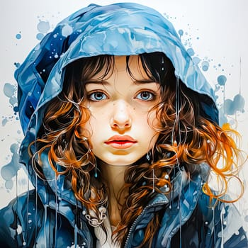 Watercolor Charm, Captivating portrait of a girl in vibrant hues, a delightful and artistic illustration