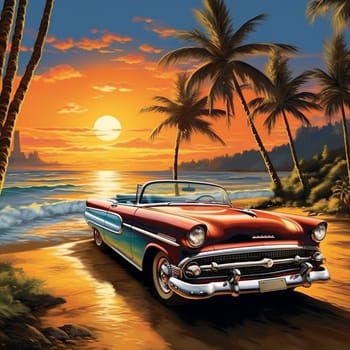 Experience the nostalgia of a bygone era with 'The Classic Cruiser: A Vintage Tale'! This art piece takes you back to the 1950s, featuring a classic convertible car cruising down an enchanting coastal road at sunset. The car exudes timeless elegance with its sleek curves, chrome details, and vibrant colors. The scene is filled with nostalgic charm - palm trees swaying in the gentle breeze, the ocean glistening in the background, and a picturesque lighthouse standing tall on a rocky cliff. The warm, golden hues of the lighting cast long shadows on the road, evoking a sense of tranquility and wanderlust. Immerse yourself in the joy of freedom and embark on a journey to a simpler time.