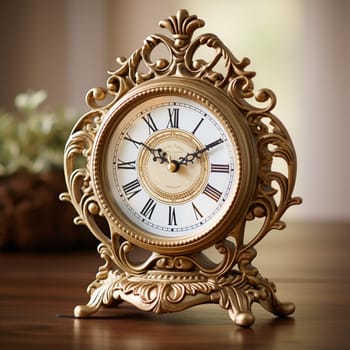 Step back in time with this vintage-inspired clock that exudes timeless elegance. Crafted with intricate details, this timepiece showcases ornate engravings, delicate filigree work, and antique finishing. The classic charm of the clock is emphasized through the incorporation of Roman numerals, dainty clock hands, and a subtle backdrop that hints at the passage of time. The overall composition exudes sophistication and evokes nostalgia, emulating the aesthetics of vintage engravings. The rich textures and subdued color palette add to the vintage appeal.