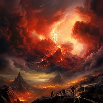 Witness the raw power and captivating beauty of volcanic eruptions in this microstock-friendly art style. The image portrays a fiery volcano erupting with enormous force, unleashing cascades of lava and billowing clouds of ash. The intense inferno and chaotic display of nature's might evoke feelings of awe and danger.