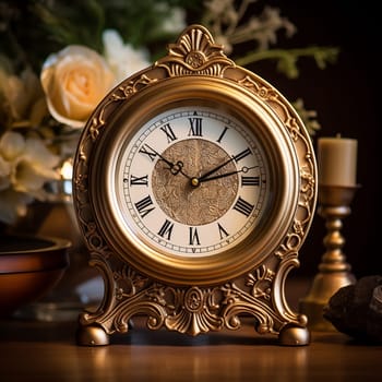 Step back in time with this vintage-inspired clock that exudes timeless elegance. Crafted with intricate details, this timepiece showcases ornate engravings, delicate filigree work, and antique finishing. The classic charm of the clock is emphasized through the incorporation of Roman numerals, dainty clock hands, and a subtle backdrop that hints at the passage of time. The overall composition exudes sophistication and evokes nostalgia, emulating the aesthetics of vintage engravings. The rich textures and subdued color palette add to the vintage appeal.