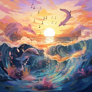 Step into the enchanting world of Oceanic Symphony, a vibrant digital illustration that captures the breathtaking beauty of an ocean at sunset. Immerse yourself in the harmonious collaboration of waves, sea creatures, and seagulls as they come together to create a wondrous symphony of sound and movement. Feel the gentle crash of the waves against the shore, creating a mesmerizing rhythm that resonates through your soul. Witness the playful dance of dolphins as they gracefully leap through the air, their vibrant bodies illuminated by the golden rays of the setting sun. Marvel at the synchronized swimming of colorful fish, moving in perfect harmony as if choreographed by nature itself. Glide through the currents alongside elegant sea turtles, their majestic movements a testament to the serenity of life beneath the surface. Above, a flock of seagulls soars through the sky, their joyful voices adding an ethereal melody to the symphony of the ocean. This enchanting scene is a visual symphony that captures the serene beauty and marvelous collaboration of life within the depths of the sea and the vastness of the sky.