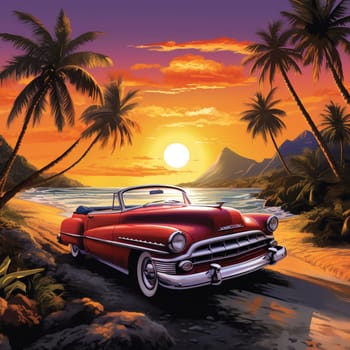 Experience the nostalgia of a bygone era with 'The Classic Cruiser: A Vintage Tale'! This art piece takes you back to the 1950s, featuring a classic convertible car cruising down an enchanting coastal road at sunset. The car exudes timeless elegance with its sleek curves, chrome details, and vibrant colors. The scene is filled with nostalgic charm - palm trees swaying in the gentle breeze, the ocean glistening in the background, and a picturesque lighthouse standing tall on a rocky cliff. The warm, golden hues of the lighting cast long shadows on the road, evoking a sense of tranquility and wanderlust. Immerse yourself in the joy of freedom and embark on a journey to a simpler time.