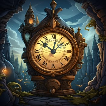 Step into a magical world where vintage clocks come to life in this whimsical illustration. Each clock has its own unique personality and story to tell, from a clock tower detective solving mysterious cases, to a pocket watch exploring hidden realms, or a grandfather clock orchestrating a magical symphony. The scene is filled with delightful details like intricate clockwork mechanisms, aged patina, and a touch of fantasy. Let the Tick Tock Tales of Vintage Clocks unfold before your eyes!