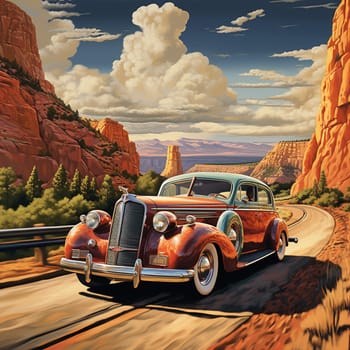 Take a trip down memory lane with this captivating artwork, Vintage in Motion: A Classic Car's Journey. Explore the beauty and nostalgia of vintage cars as they cruise through scenic landscapes, capturing the essence of a bygone era. This dreamy artwork is perfect for those seeking a touch of vintage charm and a sense of adventure.