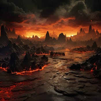 Immerse yourself in this mesmerizing and powerful image of a surreal landscape, depicting the aftermath of a volcanic eruption. The ground is split open, with molten lava and ash erupting into the air, creating a scene of destruction and raw power. The entire area is bathed in a fiery glow, casting an eerie light on the surroundings. To add a sense of otherworldliness, the image incorporates elements of mysticism and fantasy, such as floating islands and ethereal creatures. The vibrant and highly detailed art style, with a touch of impressionism, adds a dreamlike quality to the scene. This artwork captures the eternal and relentless power of the Earth, evoking both awe and fear.