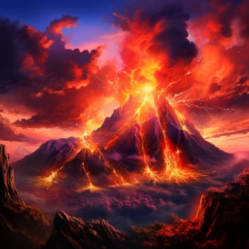 Experience the awe-inspiring beauty of nature with 'Magma's Serenade.' This mesmerizing image depicts a volcanic eruption at twilight, where molten lava gracefully flows down a mountainside, creating an ethereal glow that illuminates the surrounding landscape. The scene epitomizes a delicate harmony between the explosive power of nature and the serene beauty of the moment. Witness glowing ember-like sparks dancing in the air, wisps of smoke gracefully rising, and a star-studded night sky providing a striking backdrop, evoking a range of emotions in viewers. The vibrant and slightly surreal art style captures the scene's splendor, effortlessly captivating all who lay their eyes upon it.