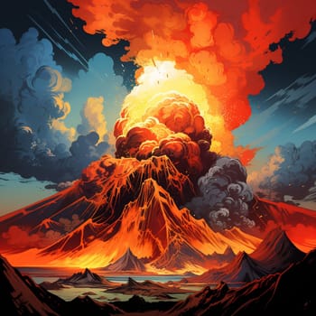 Experience the raw power and unforgiving fury of volcanic eruptions in this vibrant digital art illustration titled 'Pyroclastic Inferno.' Witness the cataclysmic scene as billowing plumes of ash and fire devour the landscape, leaving a trail of destruction in their wake. The interplay of molten lava and solidified rock creates a mesmerizing display, illuminating the night sky with a fiery glow. Feel the chaos and danger as nature unleashes its awe-inspiring forces, immersing you in a world of intense heat, explosive energy, and breathtaking beauty. This illustration, created in vibrant digital art style, is designed to captivate viewers and leave them in awe on microstock sites.