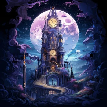 Step into a world of opulence and grandeur with this 1980s-inspired digital illustration. Immerse yourself in a lavish scene featuring a majestic Victorian-style clock tower surrounded by a sprawling garden. The tower, reminiscent of a bygone era, stands tall and proud, capturing the essence of an extravagant time. The hands of the clock point to a significant moment, frozen in time for eternity. With its intricate details and unique designs, each vintage clock adds to the allure of the composition. The vibrant and rich colors transport you back to a golden era, evoking a sense of nostalgia, fascination, and awe. This captivating artwork is a perfect fit for microstock sites searching for remarkable vintage-themed illustrations.