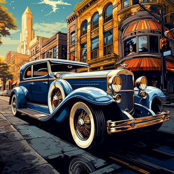 Experience the thrill of automotive history with this stunning image inspired by the title, 'Revolutionary Wheels: The Vintage Car Revolution.' Immerse yourself in a vibrant, bustling city street, where a majestic vintage car is parked, capturing the nostalgic spirit of an era defined by extraordinary automotive innovation. The art style blends realism and a touch of artistic flair, highlighting the intricate details of the car's design, while the vibrant colors and dynamic surroundings emphasize the energy of the scene. Get ready to feel the excitement, admiration, and a longing for the iconic vehicles that shaped the automotive industry.