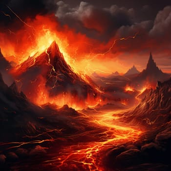 Experience the captivating power of volcanic eruptions with this vibrant and eye-catching artwork titled 'Volcanic Veins.' The image vividly showcases molten lava flowing like fiery veins through a dynamic landscape, illuminating the surroundings with intense heat and eruptive energy. It beautifully captures the mix of danger and mesmerizing beauty, leaving viewers awe-struck by the raw force of nature.