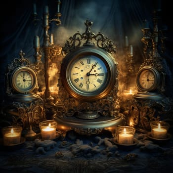 Step into the mystical allure of antique clocks with this vintage art piece titled 'Chronicles of Eternity: Vintage Clocks' Enduring Legacy'. Immerse yourself in a dimly lit study filled with a mesmerizing collection of vintage clocks, each holding its own secrets and telling a different time. The soft glow of candlelight creates intricate shadows on the ornate walls, enhancing the timeless beauty and historical significance of these meticulously crafted timepieces. From intricate pocket watches to grand grandfather clocks, witness the distinct designs that showcase the artistic craftsmanship transcending generations.