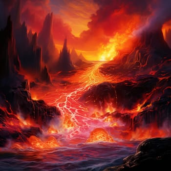 Experience the awe-inspiring power of nature with this visually striking image titled 'Lava Cascade.' Depicting a volcanic eruption, this artwork will transport viewers into the heart of a mesmerizing scene. Witness as a torrent of molten lava cascades down the slopes of a powerful volcano, showcasing the raw heat, destructive power, and sheer beauty of nature's fury. The vibrant colors, captivating composition, and intricate details of this realistic art style will captivate viewers and leave them in awe of the immense forces at play. This image is perfect for microstock sites, where it will undoubtedly attract attention and make a lasting impression.