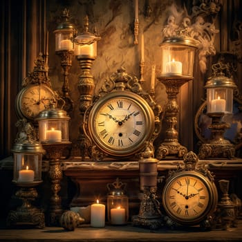 Step into the mystical allure of antique clocks with this vintage art piece titled 'Chronicles of Eternity: Vintage Clocks' Enduring Legacy'. Immerse yourself in a dimly lit study filled with a mesmerizing collection of vintage clocks, each holding its own secrets and telling a different time. The soft glow of candlelight creates intricate shadows on the ornate walls, enhancing the timeless beauty and historical significance of these meticulously crafted timepieces. From intricate pocket watches to grand grandfather clocks, witness the distinct designs that showcase the artistic craftsmanship transcending generations.