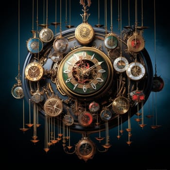 Step into the world of whimsy and nostalgia with this enchanting image titled 'Antique Symphony: Melodies of Time in Vintage Clocks.' In this imaginary scene, a grand stage is adorned with finely crafted vintage clocks, each representing a different musical instrument. The vibrant, crisp colors resemble an old oil painting style, bringing the scene to life with a touch of timeless beauty. The hands of the clocks transform into musical notes, creating a harmonious melody that fills the air. The clocks wear tiny musical conductor uniforms, adding a whimsical touch to the orchestra of time. The pendulums of the clocks float like conductor's batons, emitting cascades of melodic harmonies. This captivating blend of vintage charm and musical whimsy evokes a sense of nostalgia while celebrating the wonders of time in a unique and magical way.