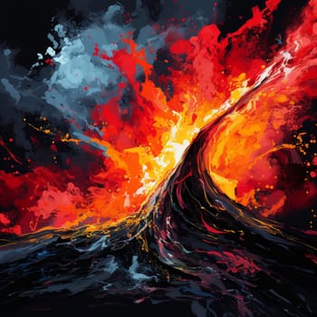 Experience the mesmerizing beauty and raw power of nature's fiery embrace in this surreal and abstract image of a volcanic eruption. Vibrant, swirling colors mingle with cascading lava streams, creating a captivating portrayal that evokes a sense of both awe and danger. The art style is reminiscent of Impressionism, with bold brushstrokes and a dreamlike quality that adds to the visual impact. There are no identifiable landmarks or trademarks, allowing the focus to solely remain on the stunning portrayal of this unique volcanic phenomenon.