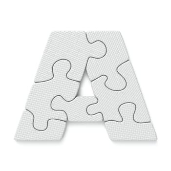 White jigsaw puzzle font Letter A 3D rendering illustration isolated on white background