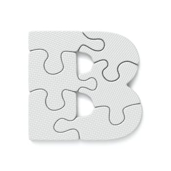 White jigsaw puzzle font Letter B 3D rendering illustration isolated on white background