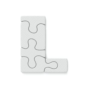 White jigsaw puzzle font Letter L 3D rendering illustration isolated on white background