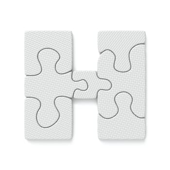 White jigsaw puzzle font Letter H 3D rendering illustration isolated on white background