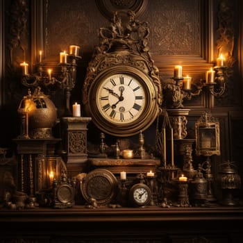 Step into the mystical allure of antique clocks with this vintage art piece titled 'Chronicles of Eternity: Vintage Clocks' Enduring Legacy'. Immerse yourself in a dimly lit study filled with a mesmerizing collection of vintage clocks, each holding its own secrets and telling a different time. The soft glow of candlelight creates intricate shadows on the ornate walls, enhancing the timeless beauty and historical significance of these meticulously crafted timepieces. From intricate pocket watches to grand grandfather clocks, witness the distinct designs that showcase the artistic craftsmanship transcending generations.