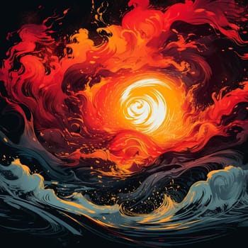 Experience the awe-inspiring power of nature with this breathtaking image of a Volcanic Whirlpool. In this artistic depiction, the raw intensity of a volcanic eruption is captured, conveying the swirling motion of fiery lava and billowing smoke forming a vortex-like shape. The composition also includes the silhouettes of brave explorers or fleeing wildlife in the foreground, adding a touch of danger to the scene. This image is sure to captivate viewers and ignite their curiosity about the untamed forces of nature.