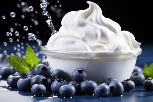 A splash of milk with ripe blueberries.