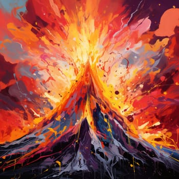 Immerse yourself in the vibrant and abstract world of 'Molten Chaos', an oil painting that captures the raw power and intense heat of a volcanic eruption with a modern twist. This visually stunning piece showcases a volcano erupting with incredible force, unleashing fiery lava and billowing smoke into a chaotic sky. The colors in this artwork blend together in a kaleidoscope of molten oranges, reds, and yellows, representing the danger and awe inspired by the scene. Experience the energy and destruction of the eruption as you gaze upon this captivating masterpiece.