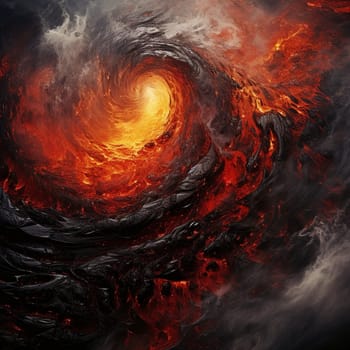 Experience the awe-inspiring power of nature with this breathtaking image of a Volcanic Whirlpool. In this artistic depiction, the raw intensity of a volcanic eruption is captured, conveying the swirling motion of fiery lava and billowing smoke forming a vortex-like shape. The composition also includes the silhouettes of brave explorers or fleeing wildlife in the foreground, adding a touch of danger to the scene. This image is sure to captivate viewers and ignite their curiosity about the untamed forces of nature.