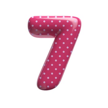 Polka dot number 7 - 3d pink retro digit isolated on white background. This alphabet is perfect for creative illustrations related but not limited to Fashion, retro design, decoration...