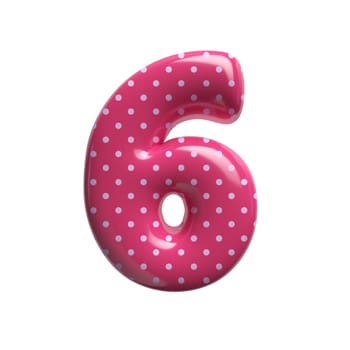 Polka dot number 6 - 3d pink retro digit isolated on white background. This alphabet is perfect for creative illustrations related but not limited to Fashion, retro design, decoration...