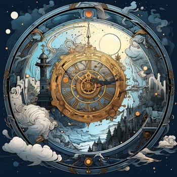 Enter a world of enchantment with this vintage clock, adorned with intricate details and mysterious elements. In a hand-drawn storytelling art style, the clock comes to life with its steam-powered gears and glowing mystical symbols. Surrounding the clock are objects that hint at different tales and stories, with fairies and anthropomorphic animals engaged in peculiar activities nearby. This captivating image evokes curiosity and sparks the imagination, leaving viewers wondering about the enchanting stories hidden within the clock's intricate mechanisms.