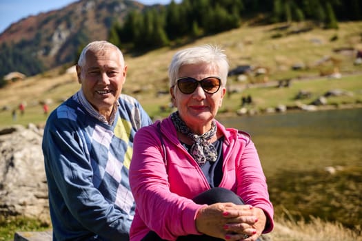 Elderly couple finding solace and joy as they rest on a park bench, engaged in heartfelt conversation, following a rejuvenating strol a testament to the enduring companionship and serene connection that accompanies the golden years.