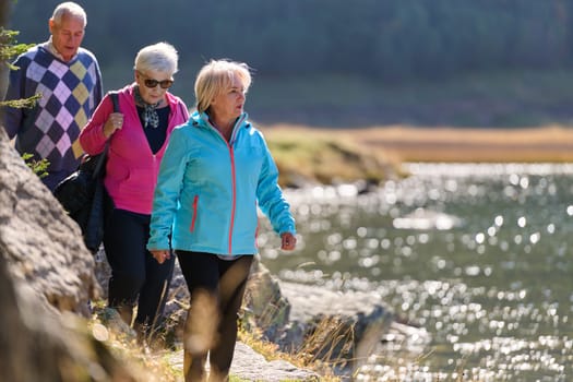 A family shares delightful moments with their friends amid the stunning landscapes of mountains, lakes, and winding paths, promoting a healthy lifestyle and the joy of familial bonds in the embrace of nature's beauty.