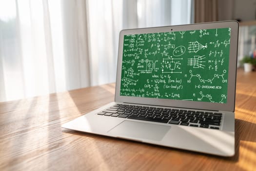 Mathematic equations and modish formula on computer screen showing concept of science and education