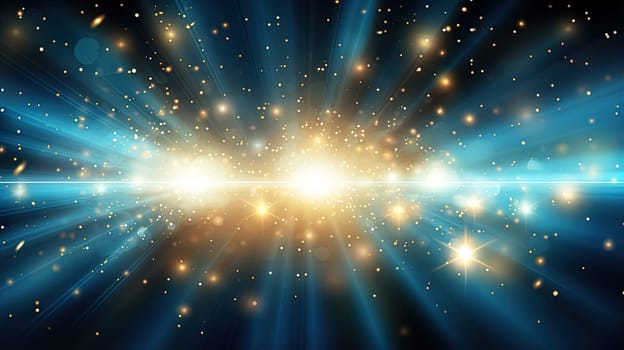Abstract backgound with blue and orange light rays. God rays or light burst with bokeh. Generated AI
