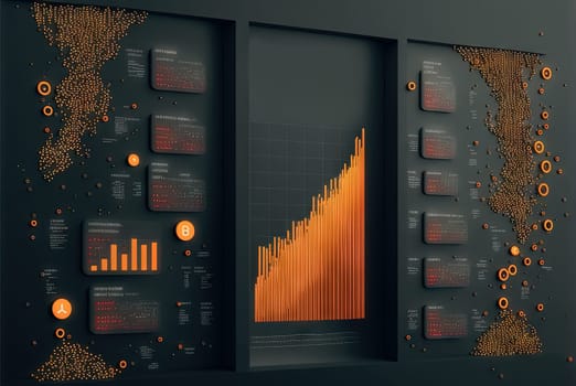 Abstract data graph concept with data clusters and particles. Digital sorting and management concept for business and finance. Generated AI