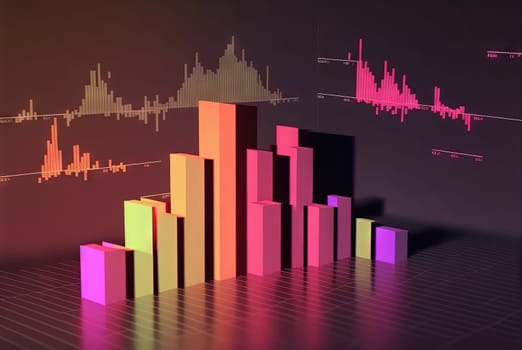 Abstract data graph concept with data clusters and particles. Digital sorting and management concept for business and finance. Generated AI